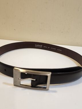 Unlisted Black Leather Belt with Brushed Silver Buckle Sz M
